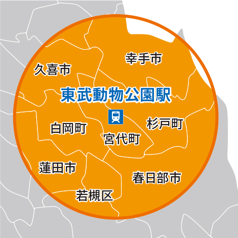回収範囲・埼玉県宮代町周辺 回収範囲・埼玉県宮代町周辺